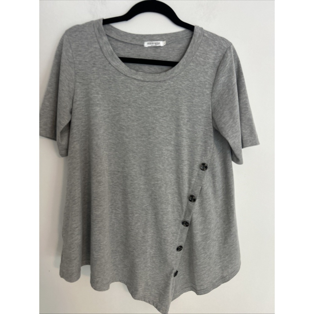 Meaneor Women's Medium‎ Gray Relaxed Fit Side Button Short Sleeve Soft Comfy Top